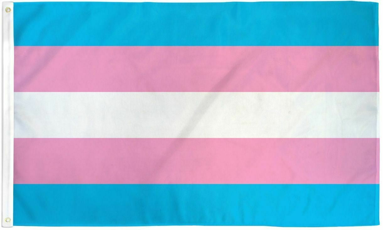Transgender pride flag with light blue, pink, and white horizontal stripes