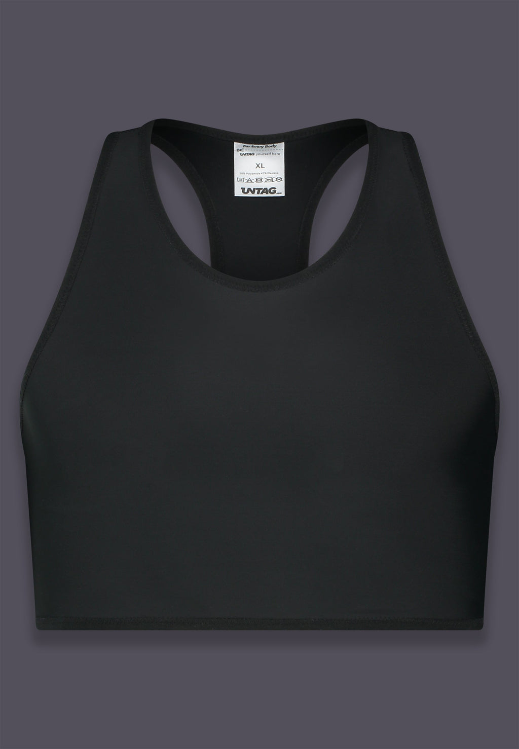UNTAG Tank kurzer Chest Binder, Vorderansicht in Schwarz