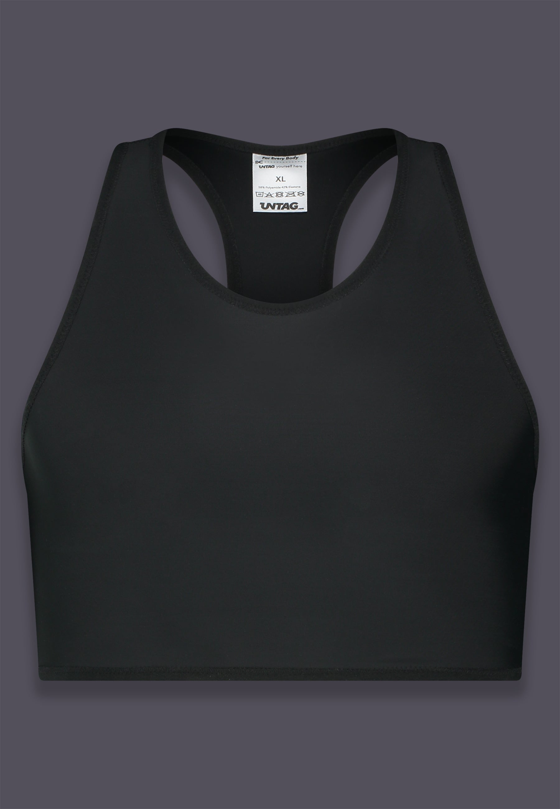 UNTAG Tank kurzer Chest Binder, Vorderansicht in Schwarz