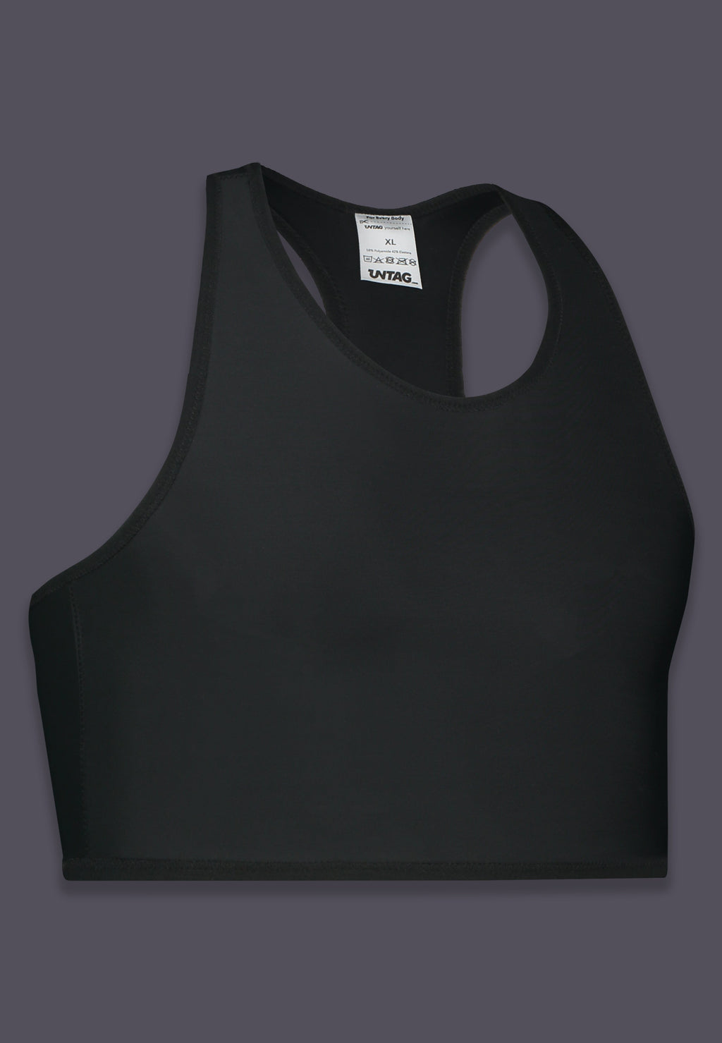 UNTAG Tank kurzer Chest Binder, Seitenansicht in Schwarz