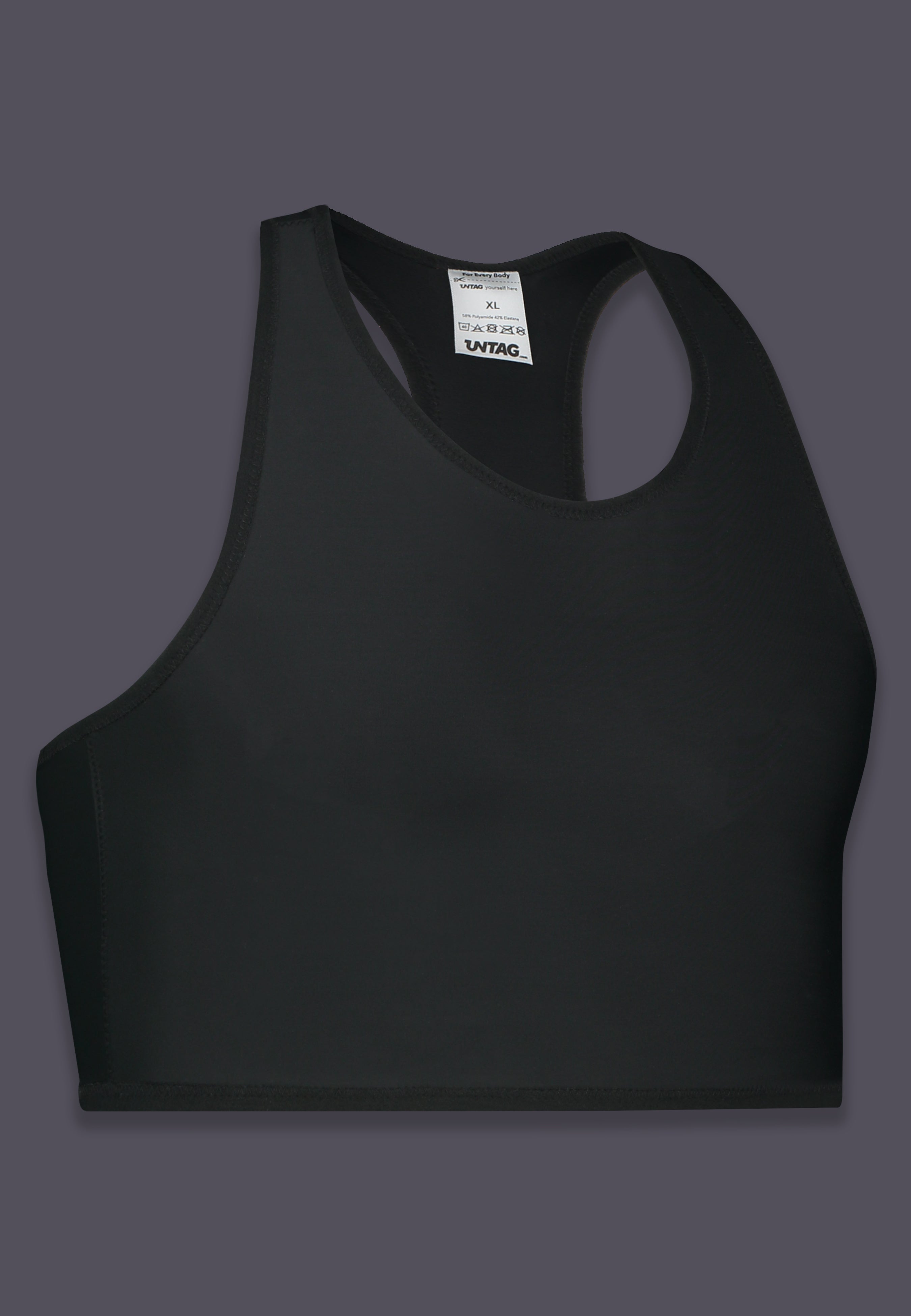 UNTAG Tank kurzer Chest Binder, Seitenansicht in Schwarz