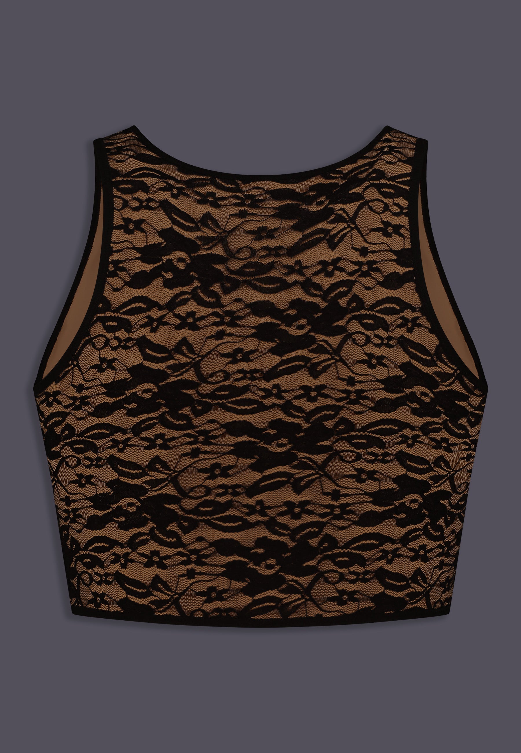UNTAG Lace kurzer Chest Binder, Rückansicht in Schokolade