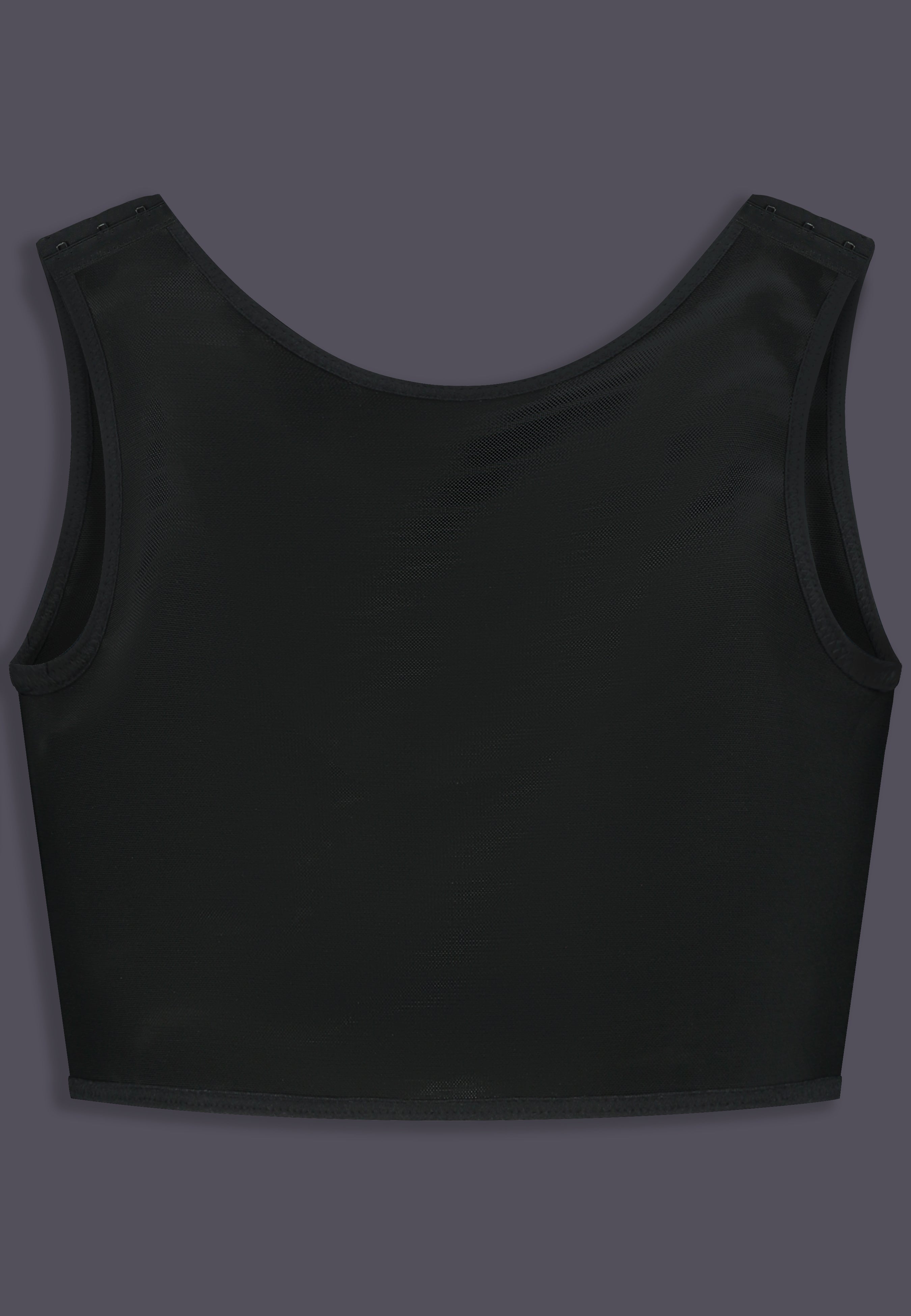 UNTAG Advanced kurzer Chest Binder mit verstellbaren Trägern, Rückansicht in Schwarz