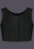UNTAG Advanced kurzer Chest Binder mit verstellbaren Trägern, Vorderansicht in Schwarz