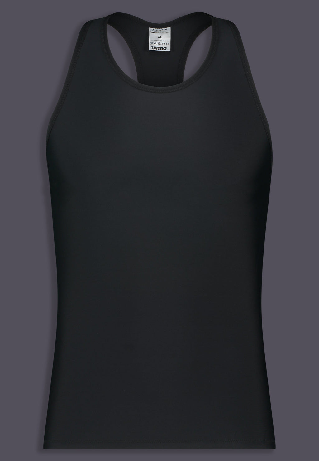 UNTAG langer Tank Chest Binder, Vorderansicht in Schwarz