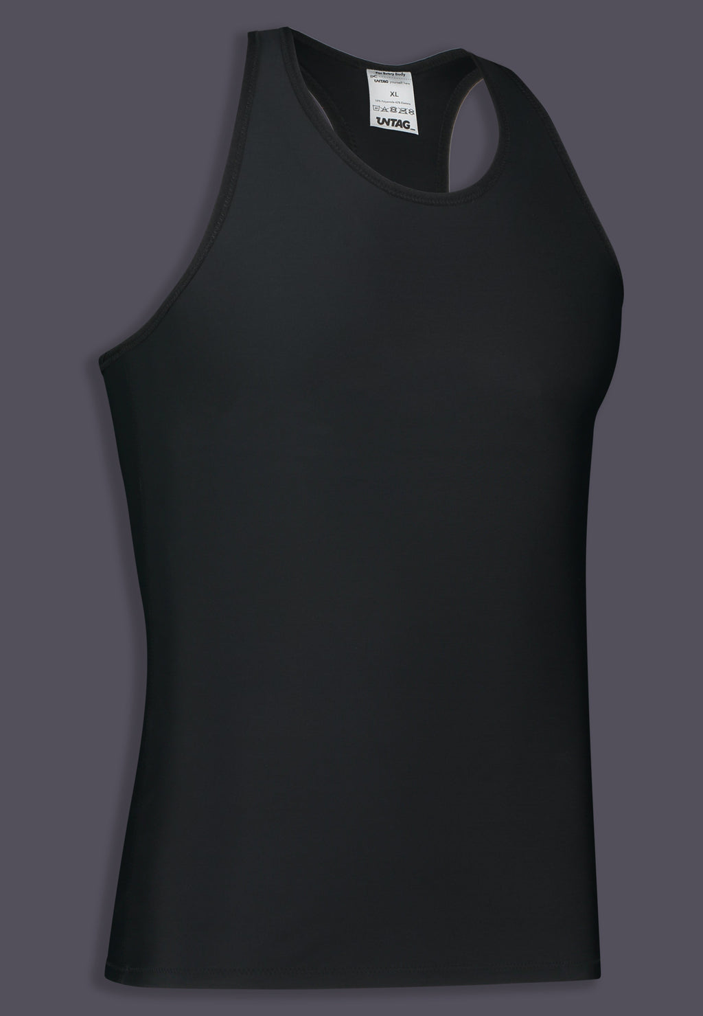 UNTAG langer Tank Chest Binder, Seitenansicht in Schwarz