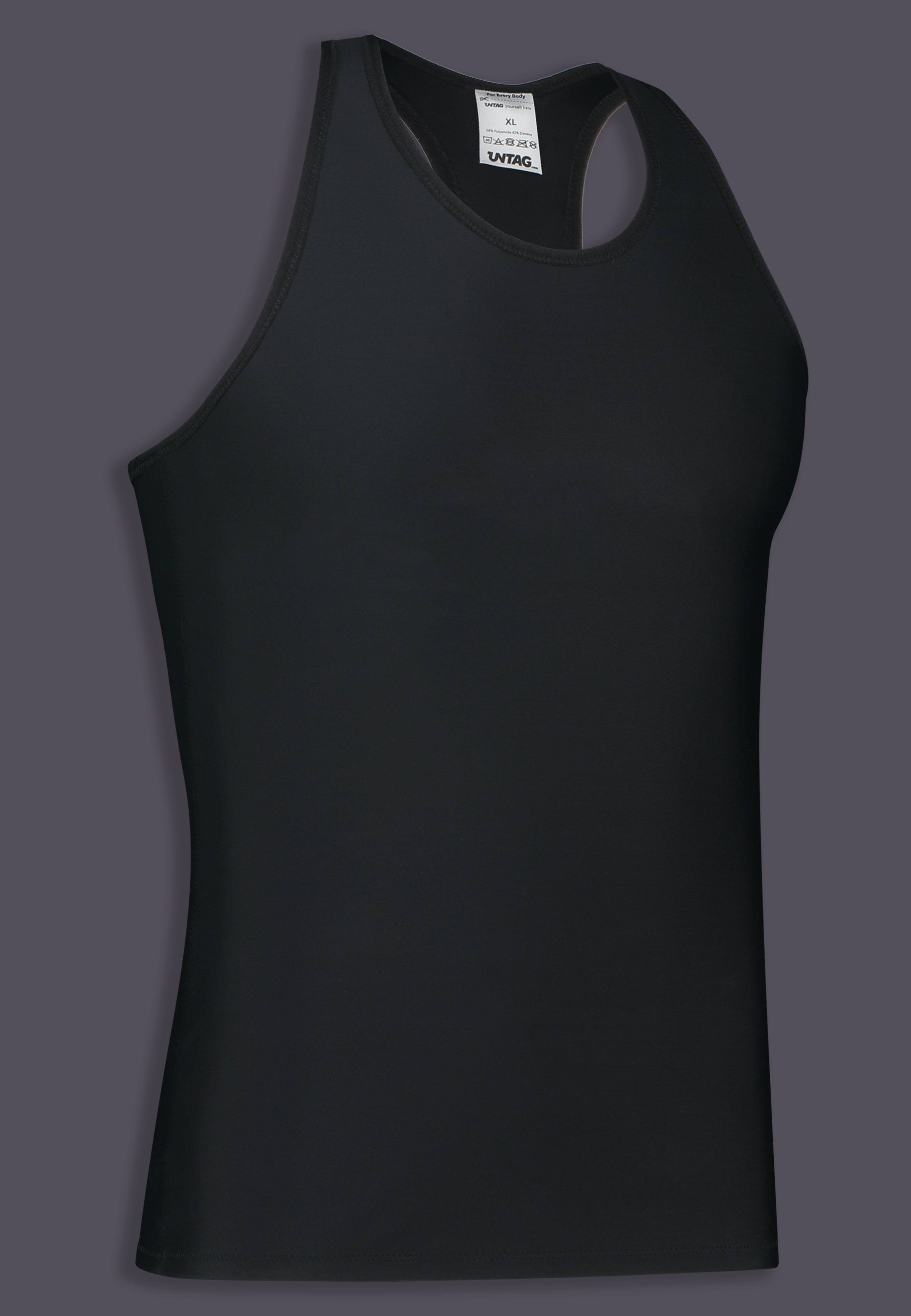 UNTAG langer Tank Chest Binder, Seitenansicht in Schwarz