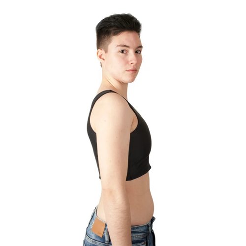 BWYA XTRA Strong short chest binder side profile view in black