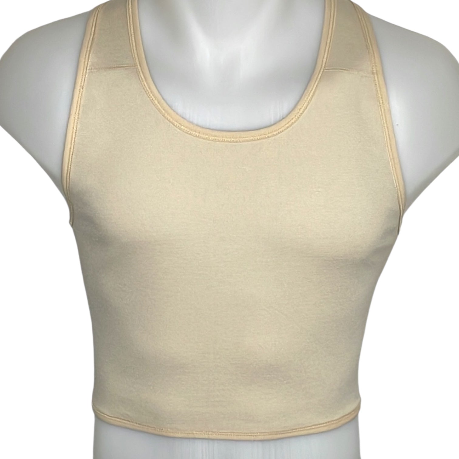 TransUndeez extra strong korte chest binder vooraanzicht in het beige