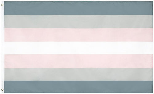 Drapeau Demigirl avec des bandes horizontales en gris, blanc, rose clair et gris foncé