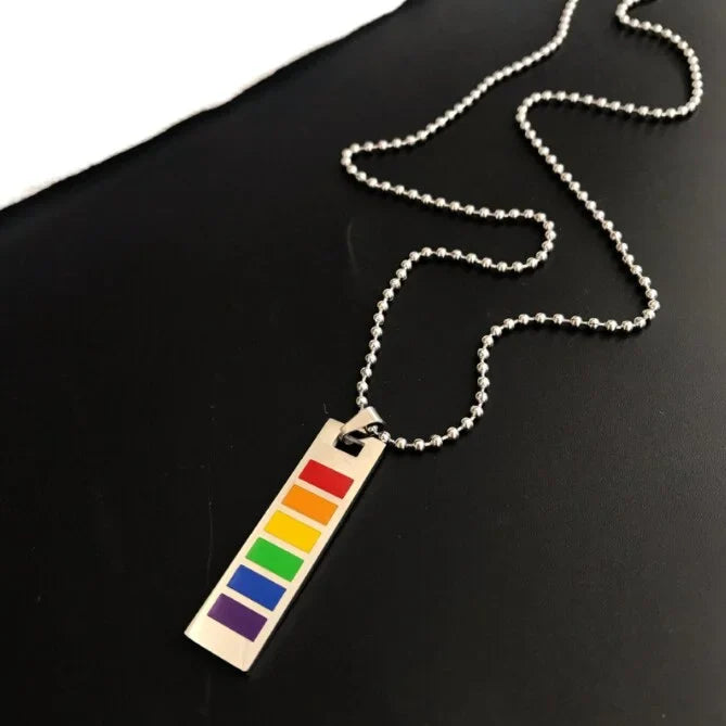 Stainless steel rainbow dog tag necklace, plaque