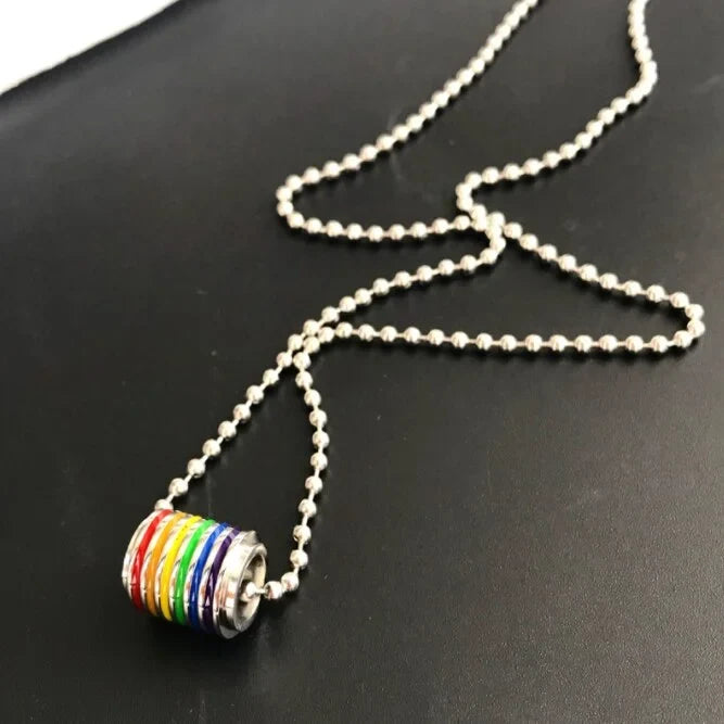 Stainless steel rainbow dog tag necklace, roll