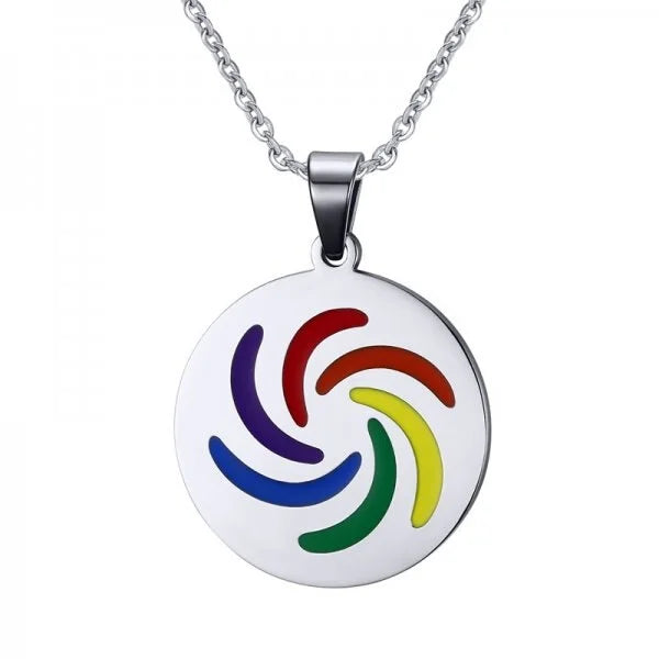 Stainless steel rainbow dog tag necklace, circle