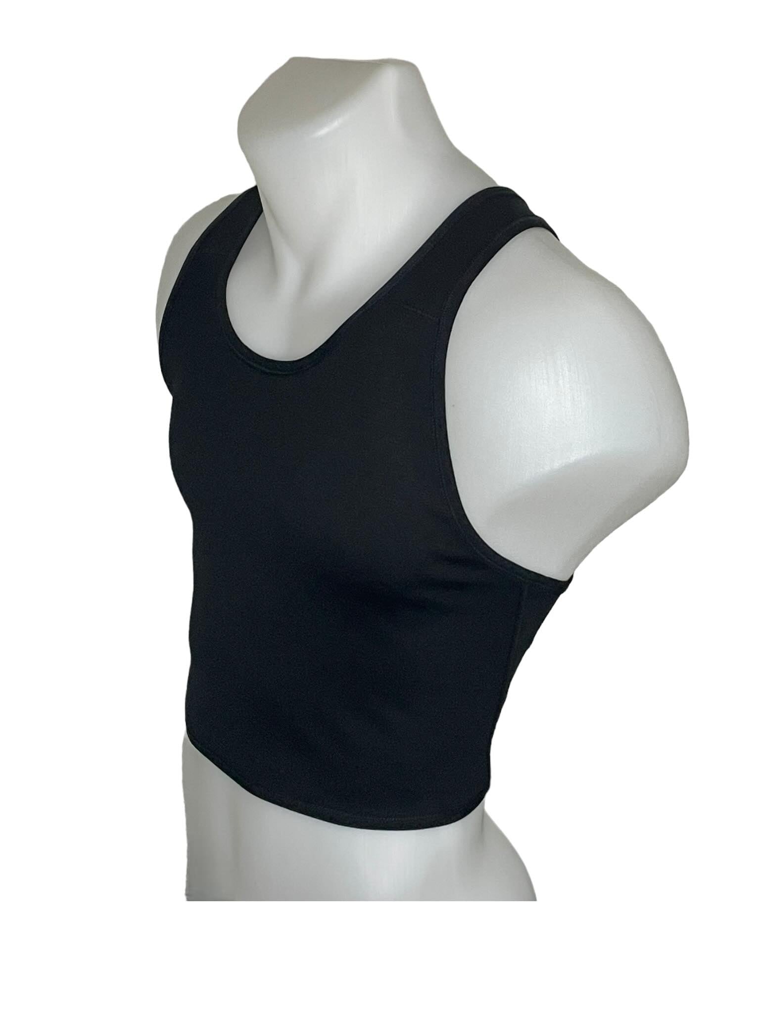 TransUndeez extra strong korte chest binder zijaanzicht in het zwart