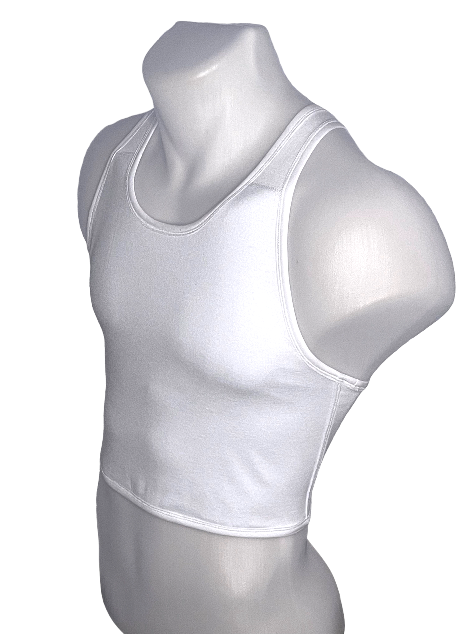 TransUndeez extra strong korte chest binder zijaanzicht in het wit