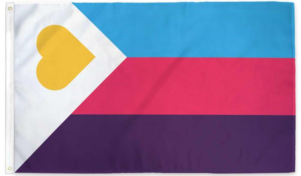 Polyamorous pride flag with its characteristic coloured stripes.