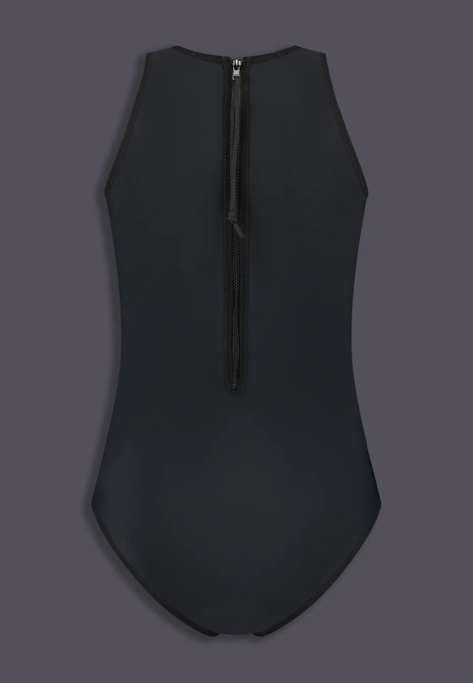 UNTAG corrective tucking swimsuit with zipper, back view