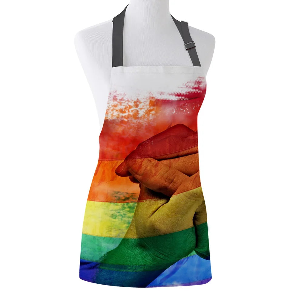 Rainbow apron, worn view