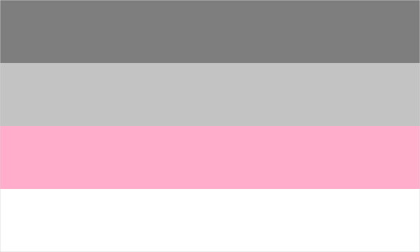 Demigender (Demigirl / Demiboy) pride flag with its characteristic coloured stripes.