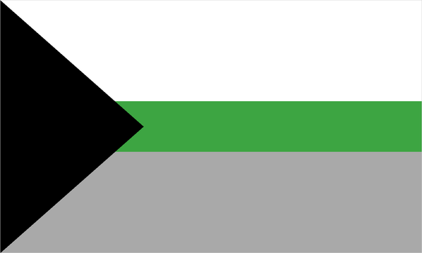 Drapeau demiromantique : un chevron noir avec des bandes blanche, grise et verte.