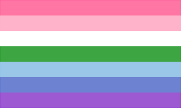 Trigender pride flag with its characteristic coloured stripes.