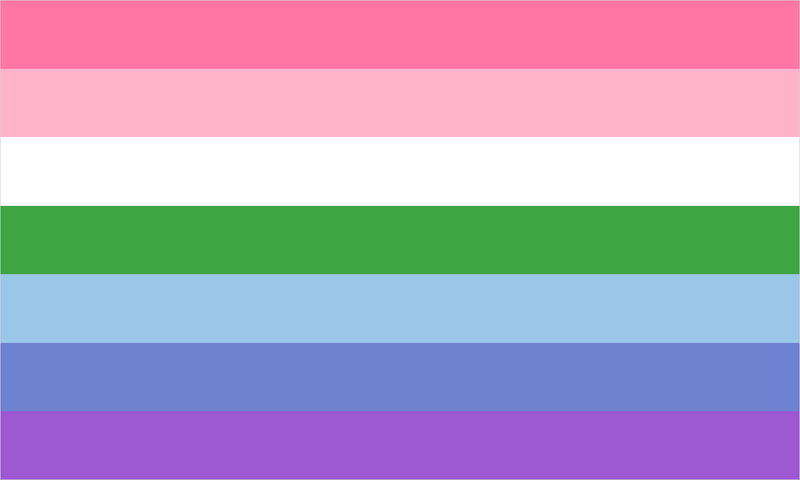 Trigender pride flag with its characteristic coloured stripes.
